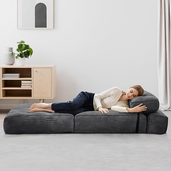 tantohom Folding Sofa Bed Convertible Sleeper Chair with Pillow Foldable Mattress with Back SupportSpace-Saving Sofa for Living RoomBedroom (Dark Gray)