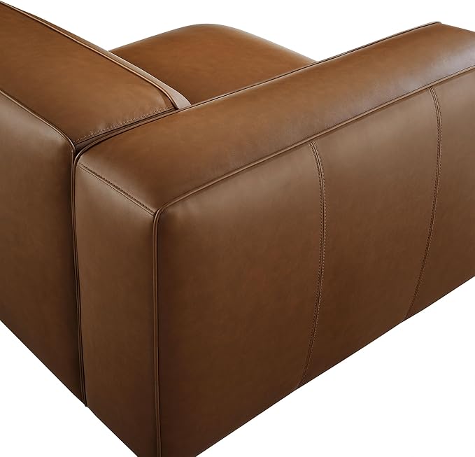 Modway Auren Vegan Leather Left Modular Armchair in Coffee - Faux Leather Left Arm Facing Sectional Chair - Mid Century Modern Single Sofa Chair - Living Room Oversized PU Leather Chair