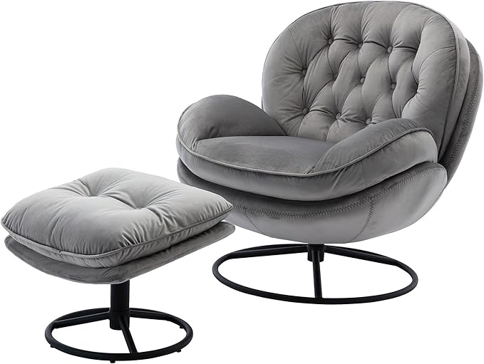 Accent Chair TV Chair Living Room Chair Grey with Ottoman