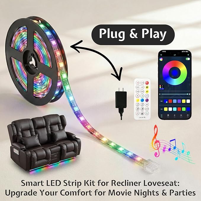 Loveseat Recliner Sofa with DIY LED LightsRV Couch Wall Hugger Recliners with Flip-up ConsoleReclining Loveseat Sofa Recliner with Smart LED Lights/Cup Holders/Lumbar PillowsRV FurniturePU Brown