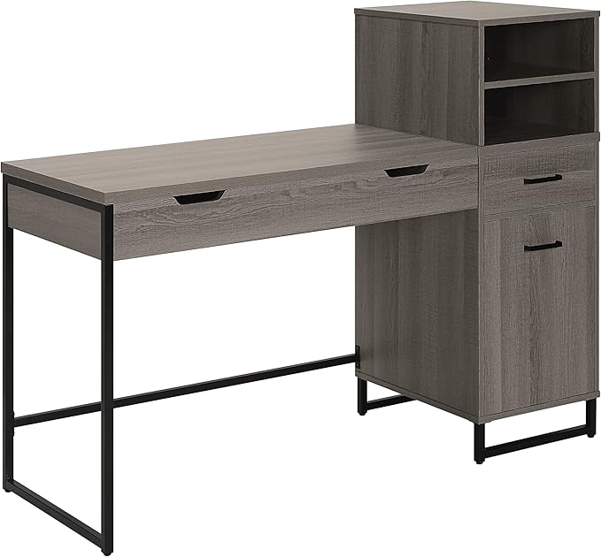 OSP Home Furnishings Hagney Lane Worksmart Sit-to-Stand Desk with 3 Adjustable Positions and Extra Shelves Farm Oak