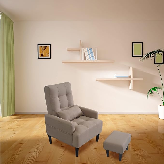 Redde Boo Brown Living Room Sofa Single Chair and Ottoman Modern Multi-Function Fabric Living Room Sofa Lounge Chair Bed and Stool. Soft Leisure Single Chair Adjustable into 5 Angles with Sofa Bed