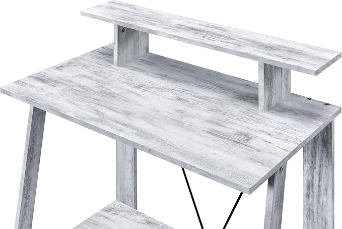 Nypho Antique White &amp Black Finish Writing Desk with USB Charging Ports - Compact Home Office Desk with Drawers