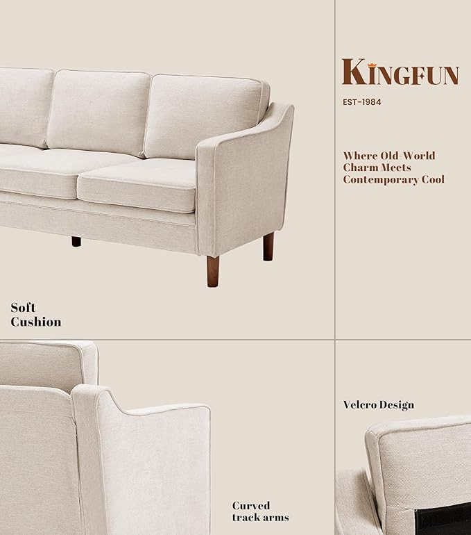 Kingfun Living Room Furniture Sets 2 Armchair and Loveseat Mid Century Modern Sofa Set Chenille Couch with Solid Wood Frame for Living Room &amp Bedroom Beige
