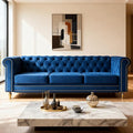 84 Velvet Sofa with Gold Legs Luxury Tufted Couch for Living Room Chesterfield Sofa with Thick Cushion Wide Armrest High-Density Foam Gold Strip Trim (Blue)