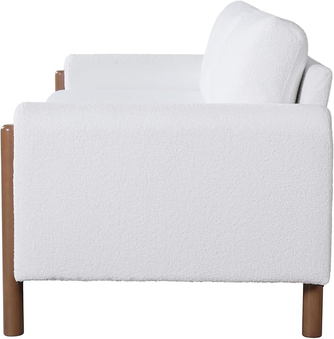 Christopher Knight Home Yadil Teddy Fleece Upholstered 3 Seater Sofa Couch Wooden Home Sofa Living Room Comfy Cloud Couch for Bedroom Home Office Cream White