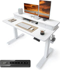 CubiCubi 48 x 24 Inch Electric Height Adjustable Standing Desk with Double Drawers 4 Adjustable Feet &amp 2 Hooks Home Office Computer Workstation White