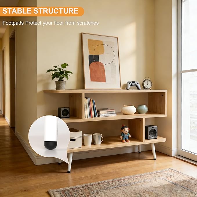 Lightdot TV Stand for TVs to 35'' Modern Entertainment Center with 3 Open Storage Shelf Sturdy Media Console Table for Living Room/Entrance/Sofa Cabinet Apartment Easy Installation-Walnut