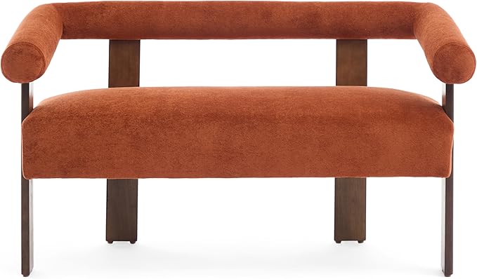 Christopher Knight Home Celen Modern Boucle Fabric Upholstered Loveseat with Round Armrest and Rubberwood Frame Comfy Living Room 2-Seater Sofa Space-Saving Couch for Apartment Brown + Dark Orange