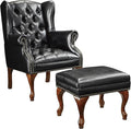 Coaster Home Furnishings - Roberts - Faux Leather Upholstered Wingback Chair and Ottoman Set with Tufted Seat Nailhead Trim and Rolled Arms - Living Room - Black and Brown - 900262