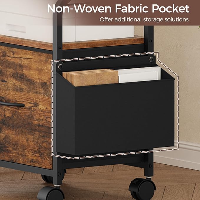 Small File Cabinet Rolling Filing Cabinet for Under Desk with Divider Single Non-Woven Fabric Drawer File Organizer for A4/Letter Size Documents Under Desk Storage Rustic Brown FCHR3001