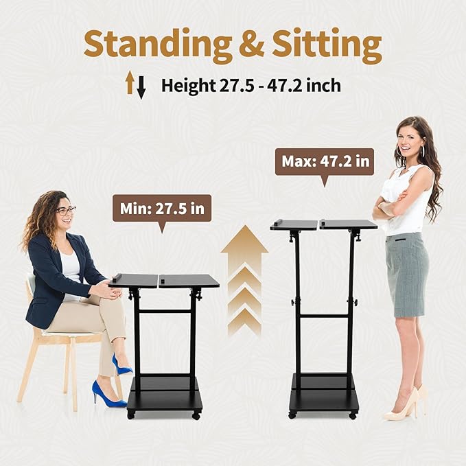 FAHKNS Computer Cart 23.6 Inch - Stand Desk Space-Saving Portable Desk with Wheels Height Angle Adjustable Rolling Laptop Desk for Home Office Craft &amp Study