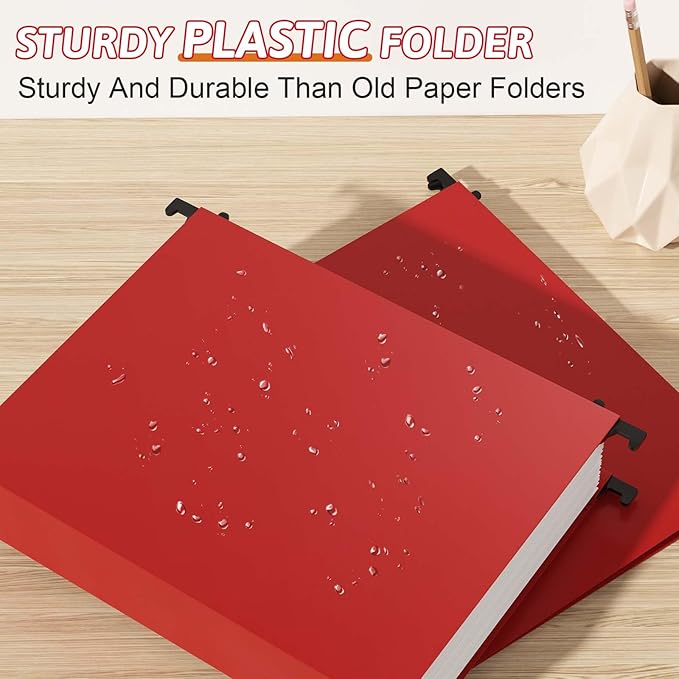 Plastic Hanging File Folder Extra Capacity12 Pack Reinforced Hang Folders with Heavy Duty 2 Inch ExpansionFiling Cabinet Folders Letter SizeHanging Organizer Designed for Bulky Files(Red)