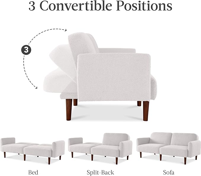 Best Choice Products 77 Mid Century Modern Boucle Loveseat Sofa Couch Convertible Sofa Sleeper Bed w/Real Wood Removable Armrest - Frost Gray