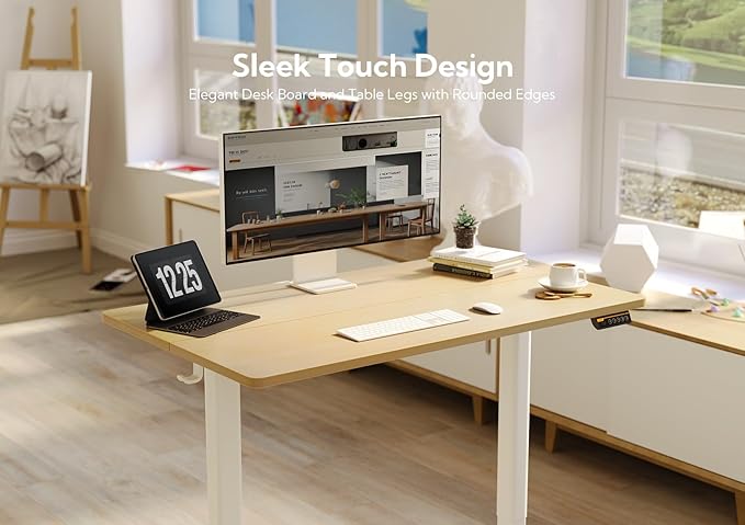 Claiks Electric Standing Desk Adjustable Height Stand up Desk 40x24 Inches Sit Stand Home Office Desk with Splice Board White Frame/Nature Top