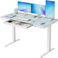 BANTI Electric Standing Desk with Drawers 55 inch Whole-Piece Glass Desktop Height Adjustable Stand up Sit Stand Home Office Ergonomic Workstation White Tabletop