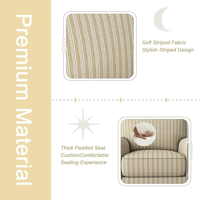 INZOY Swivel Accent Chair Linen Mid Century Modern Chair Comfy Swivel Barrel Reading Chair Upholstered Square Chair for Living Room Bedroom Small Spaces Fully Assembled Brown Stripe