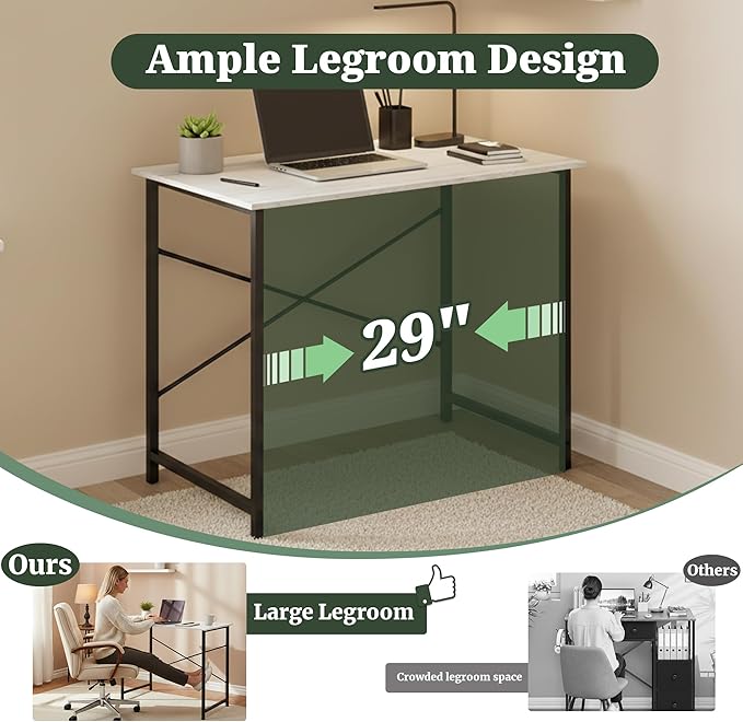 Computer Desk 32 Inch Simple Home Office Desk Study Writing Table Sturdy Metal Frame Scratch-Resistant MDF Desktop for Bedroom Dorm Workspace Small Space White