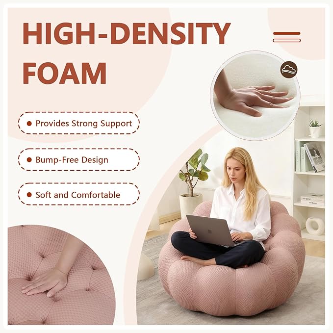 Bean Bag Grey Chair for Bedroom Small Comfy Chairs for Living Room Small Space Comfortable Corner Reading Chair for Adults/Teens No Assembly Required 350 LBS Capacity (Pink)