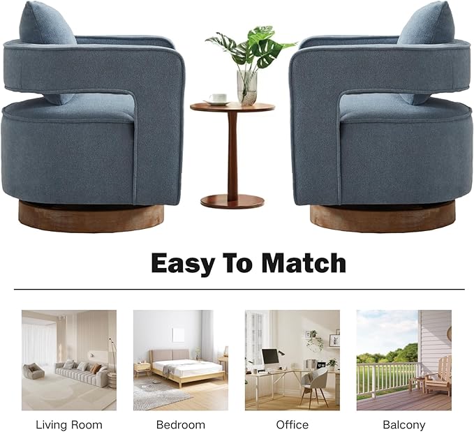 Chifee &amp Vingol 29.1 Linen Modern Swivel Accent Barrel Chair Set of 2 with Solid Wood BaseBlue