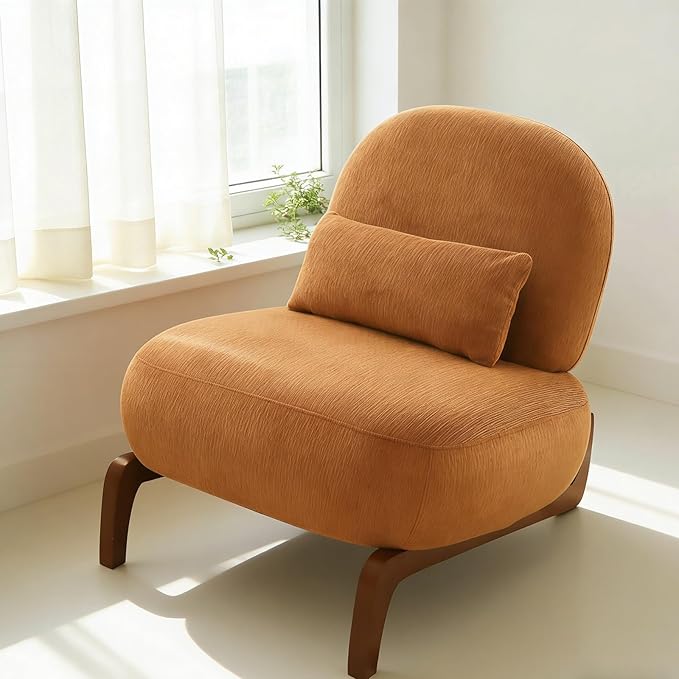Chifee &amp Vingol Modern Accent Chair Armless Lounge Chairs with Wood Leg &amp Pillow Comfy Upholstered Reading Chair for Living Room BedroomCaramel