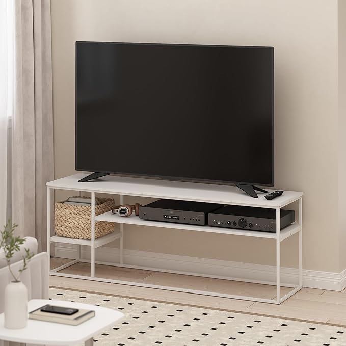 Furinno Moretti Modern Lifestyle TV Stand Entertainment Center for TV up to 65 Inch for Living Room Bedroom White/White