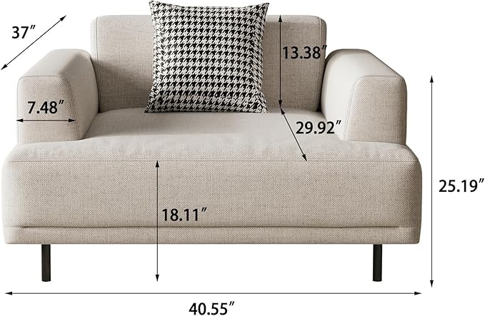 Cream Fabric Sectional Sofa – Contemporary Upholstered Couch with Metal Legs for Living Room (41.3inch-Armchair)