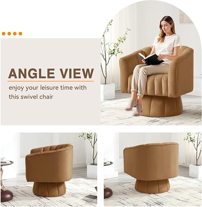 YSICK Swivel Accent Chair360°Swivel Barrel Chairs Mid-Century Chair with Wide Upholstered Modern Velvet Fabric Round Armchair for Living Room Lounge Bedroom