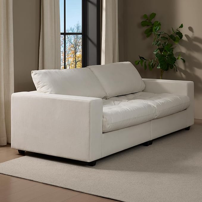 87'' Sofa Couch with Hidden Storage Space Modern Sofa for Living Room Comfy Upholstered 2-Seater Large Couch with Extra Deep Seat for Apartment White