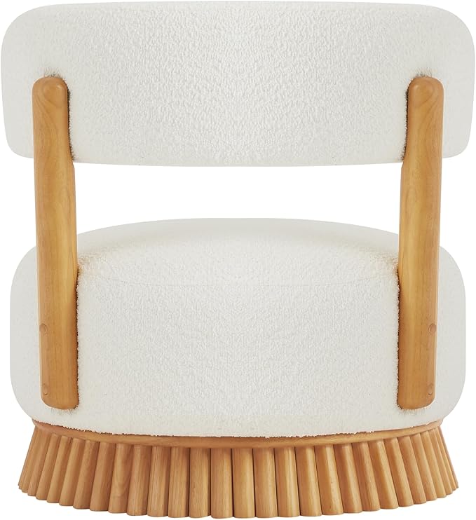 Christopher Knight Home Eloise Modern Accent Chair for Living Room Boucle Upholstered Single Lounge Sofa Chair with Wooden Frame Comfy Reading Chair for Bedroom Light Beige+Natural