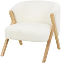 Deco 79 Polyester Living Room Accent Chair Rounded Boucle Side Chair with Angled Wooden Legs Corner Chair 27 x 26 x 28 White