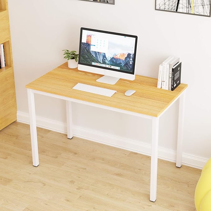 SogesGame Computer Desk 47.2 inches Small Office Desk Computer Table Study Writing Desk Workstation for Home OfficeDining Table Teak White