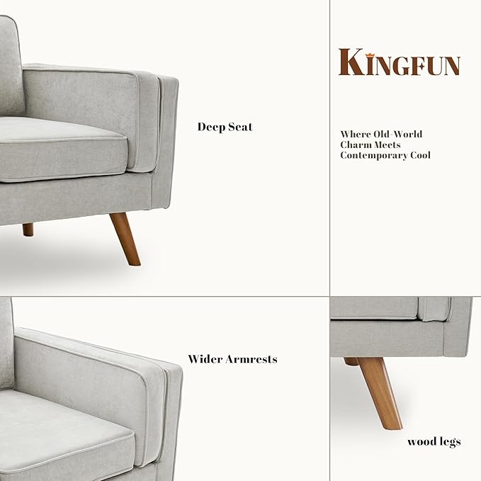 Kingfun Modern Accent Chair Set of 2 Living Room Chairs Chenille Reading Armchair Mid Century with Dual-Layer Armrests Solid Wood Frame Easy Assembly for Small Spaces Khaki