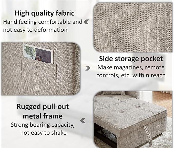 81 Inch Queen Size Convertible Sleeper Sofa 3 in 1 Sleeper Couch with Storage and Pull Out Bed Oversized Loveseat Futon Sofa Hide-A-Bed Fold Out Couch for Living Room