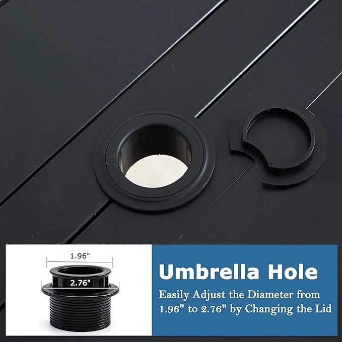 47 Round Patio Dining Table for 6 All-Weather Metal Patio Table with Umbrella Hole Outdoor Round Dining Table for Lawn Garden Porch Black