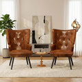 TLSUNNY Accent Chair Comfy Upholstered Armchair with Metal Legs High Backrest Living Room Chair Wingback Chair Mid Century Modern for Living Room/Vanity/Bedroom PU Brown (2 pcs)