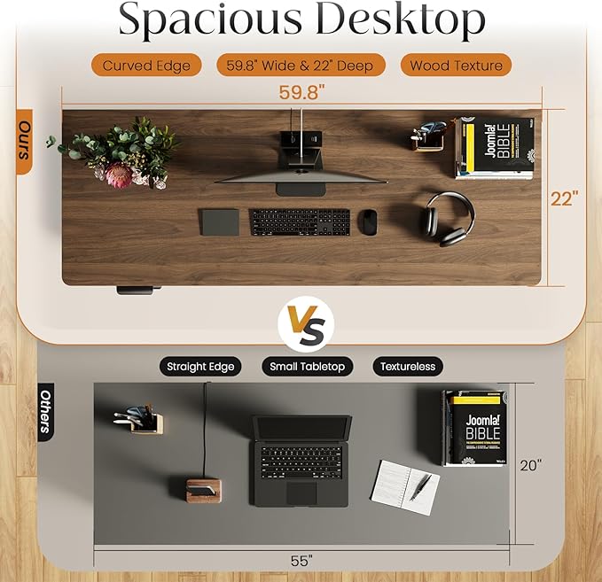 60 Fluted Home Office Desks with Storage Modern Executive Desk Computer Desk with Drawer &amp Cabinet Wood Work Desk for Office Bedroom Study Living Room Walnut