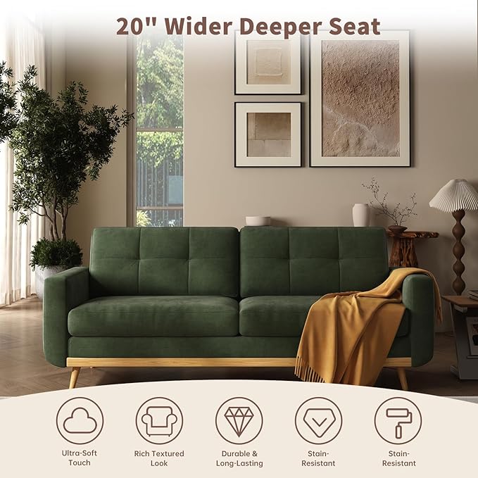 67.7” Loveseat Sofa Mid Century Modern Decor Love Seat Couches for Living Room Button Tufted Upholstered Small Couch for Bedroom Solid and Easy to Install Furniture (Green 67.7inch)