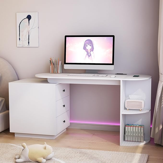 Merax Modern Home Office DeskExpandable Table with Storage Drawers Open ShelfComputer Desk with Hutch BookshelfWood Executive Desk