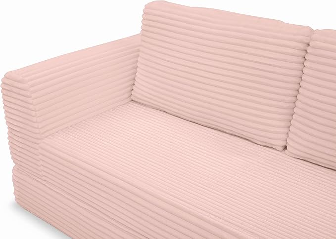 63 Corduroy Convertible Boneless Couch with Pull-Out Bed 2 in-1 Folding Convertible Sofa Bed with Pillows Loveseat Floor Sofa Couches for Living Room No Assembly Required (Pink) | Breathable Mater