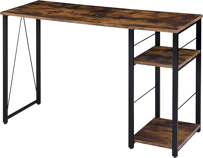Weathered Oak and Black 2-Shelf Rectangular Writing Work Study Desk Metal Base for Home Office Modern