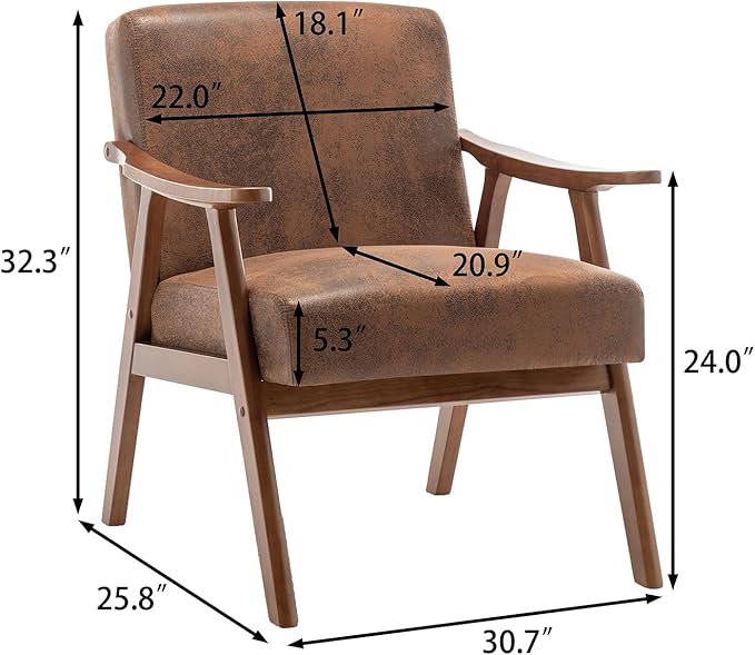 Mid Century Modern Accent Chair with Microfiber Upholstery and Solid Wood Frame Ideal for Living Room Bedroom Office Coffee Shops and Hotel Brown