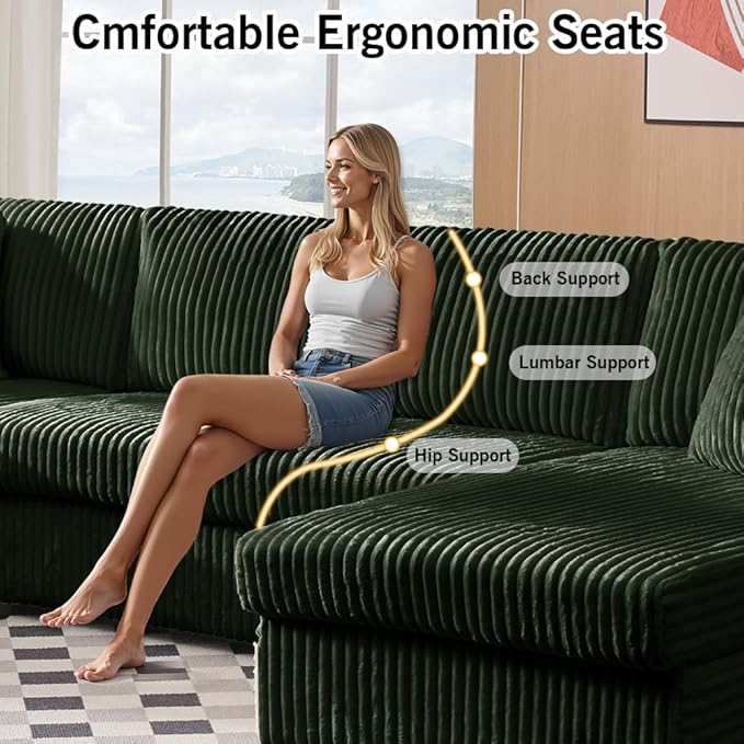 123 U-Shaped Modular sectional Sofa Two L-Shape Chaise with 2 Cloud Couch sectional with Two Pillows couches for Living Room(Green)