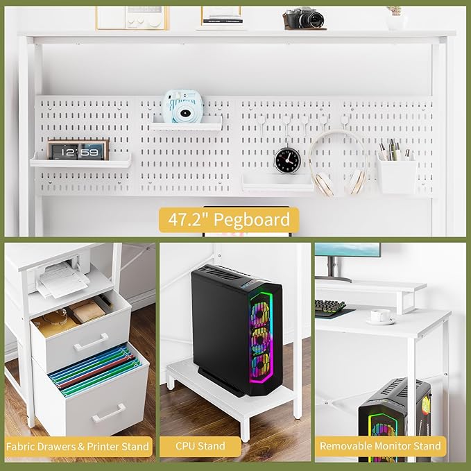 Yoobure L Shaped Gaming Desk with Pegboard Reversible Computer Desk with Drawers &amp Storage Shelves LED Lights &amp Power Outlets Office Desk with Monitor Stand Corner Desk Home Office Desks