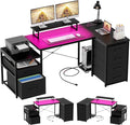 Unikito Reversible L Shaped Computer Desk with Fabric File Drawers 70.8 Large Office Corner Desk with RGB LED Lights &amp Power Outlets &amp Monitor Stand &amp CPU Stand Sturdy L Shape Gaming De