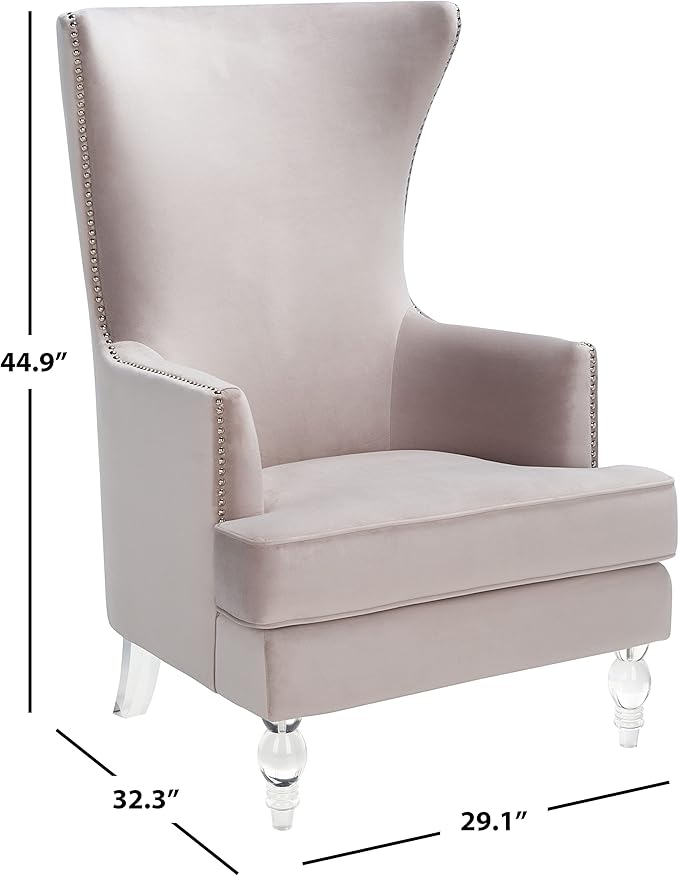SAFAVIEH Couture Home Collection Geode Pale Taupe Velvet/Clear Acrylic Legs Nailhead Trim Wingback Chair