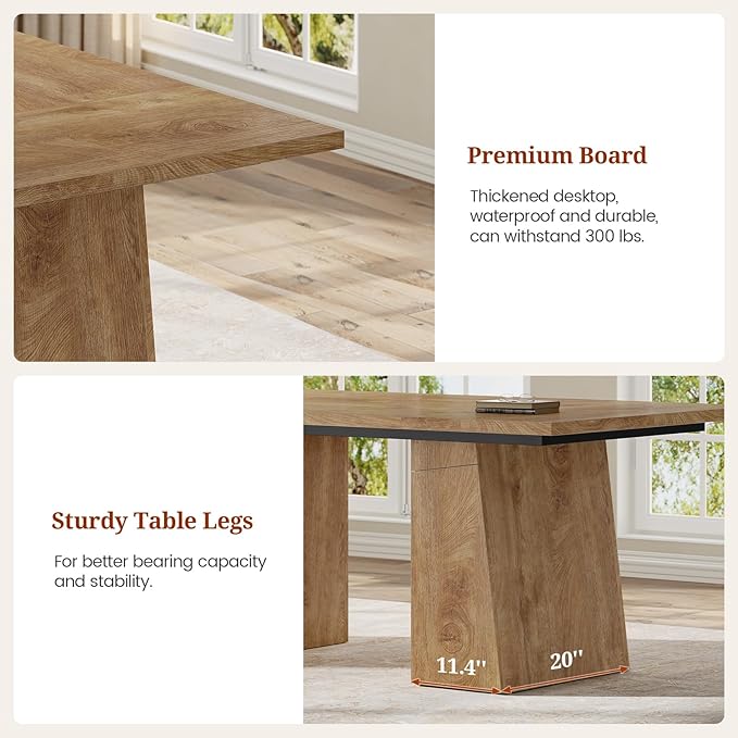 63 in Executive Desk with Power Outlets Modern Home Office Desk with Storage Cabinet Wood Computer Desk Business Workstation Desk Conference Table (Oak)