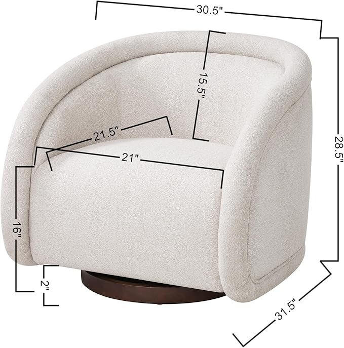 Scott Living Sabbo Beige Bouclé Swivel Chair with Walnut-Finished Solid Wood Base Comfy Swivel Accent Chair Upholstered Lounge Sofa Chair for Living Room/Bedroom Beige + Walnut