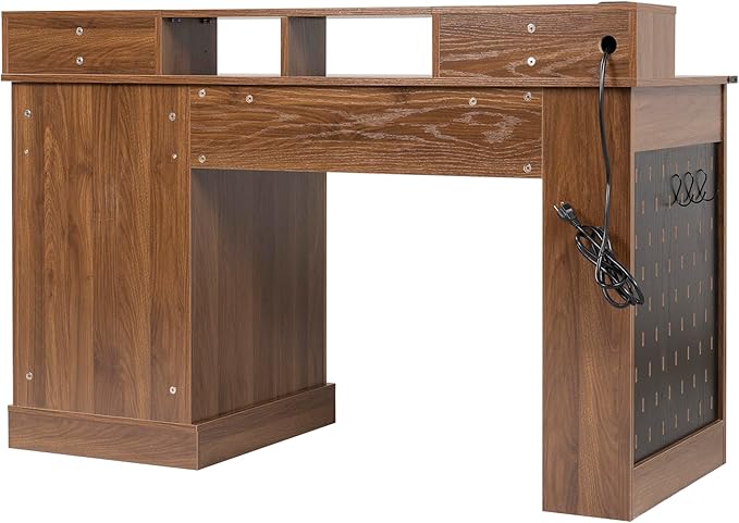 55 Farmhouse Office Desk with Storage Cabinet &amp Charging Station Barn Door Design Computer Writing Desk with Keyboard Tray Monitor Stand &amp Pegboard for Study Home Office (Dark Walnut)
