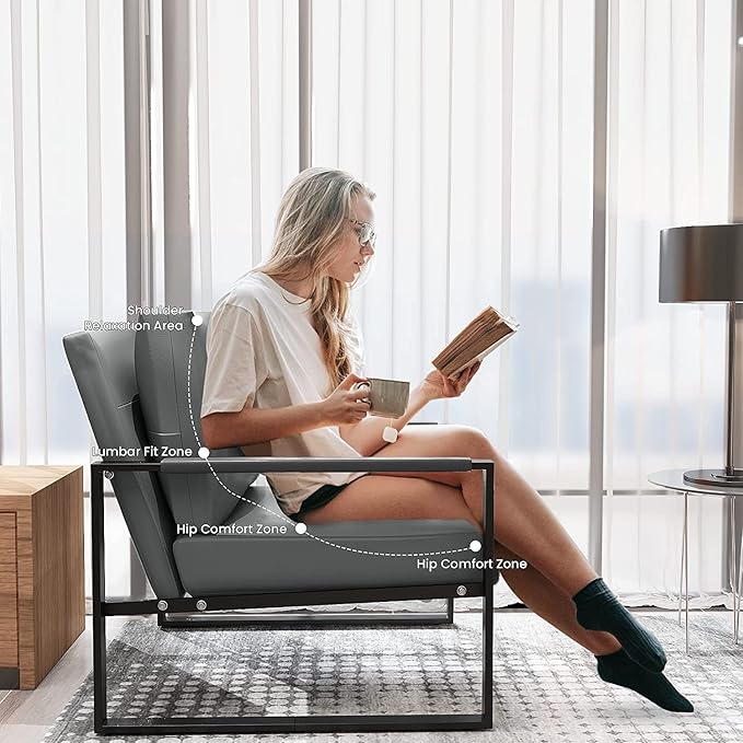 Recaceik Leather Accent Chairs Set of 2 Modern Armchair with Extra-Large Ergonomic Cushion Sturdy Metal Frame Anti-Scratch Foot Mats Single Sofa Chair for Living Room